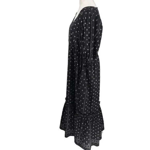 Hunter Bell Puff Sleeve Maxi Dress | Black with Blue Floral Print | Sz L | EUC - Picture 3 of 12